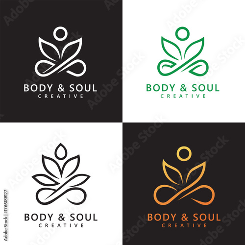 collection of sports flower yoga vector logo designs. body and soul vector logo design set Template