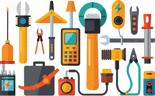 Dynamic collection of electrical and mechanical tools, perfect for industry, repair, and technical projects, showcasing innovation and precision.