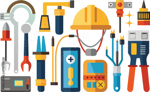 Professional construction tools and safety equipment for building industry projects and repair services