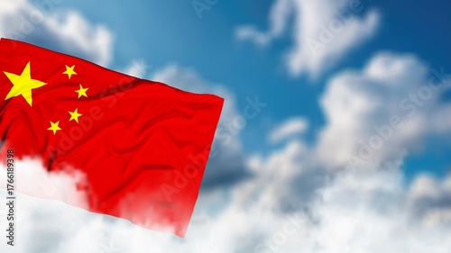 Cuadro en lienzo China red flag wavering in clouds with blue sky