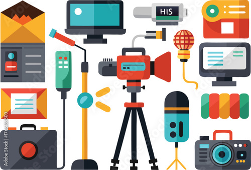 Dynamic collection of modern video production equipment for creating engaging content and compelling stories.