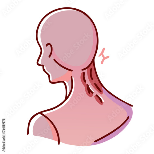 An illustration of a person's neck and upper back with highlighted pain areas, suggesting muscle strain or injury. Ideal for physical therapy blogs.