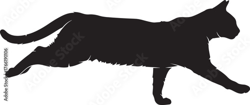 Dynamic black cat silhouette running with tail extended graceful feline movement captured in a sleek outline