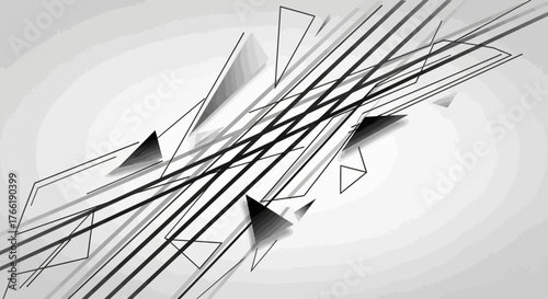 Abstract Composition with Dynamic Linear and Triangular Elements in Monochrome