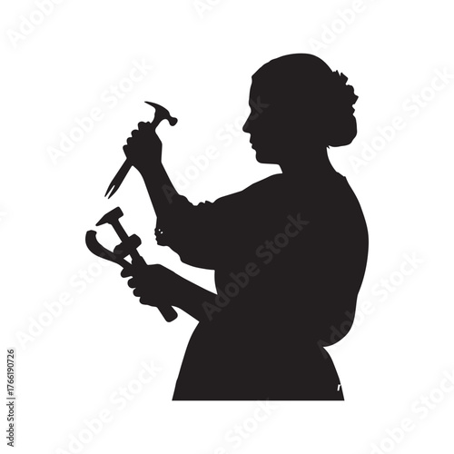 Craftswoman silhouette white background. 
