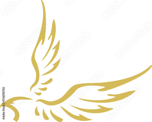 Elegant golden bird silhouette illustration with extended wings in flight, designed in minimal vector style, symbolizing freedom, power