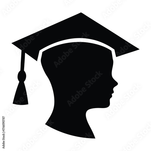 Silhouette of a student s head wearing a graduation cap symbolizing academic achievement and knowledge