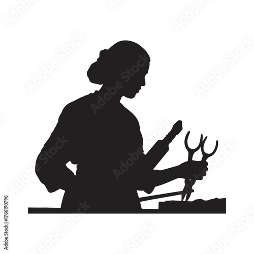 Craftswoman silhouette white background. 