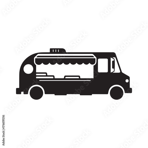 Food truck silhouette on white background. 