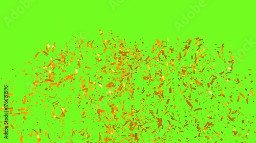 3d rendering of explosion gold confetti animation with green background
