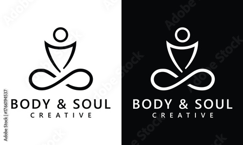 Collection of yoga and meditation symbols with brain and heart icons
