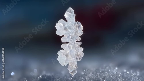 Close Up Snowflake spin on Frosty Surface