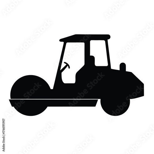 Silhouette of a heavy duty road roller machine used for compacting asphalt and soil