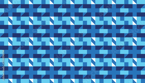 A seamless geometric pattern composed of interlocking square shapes in different shades of blue. The clean lines and repetitive rhythm create a modern and minimal visual effect
