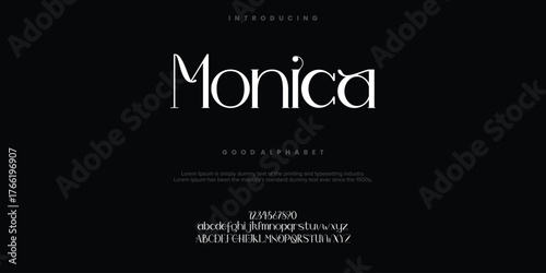 Monica Abstract Fashion font alphabet. Minimal modern urban fonts for logo, brand etc. Typography typeface uppercase lowercase and number. vector illustration