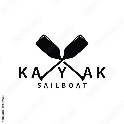 kayak logo simple design fishing boat simple black silhouette concept river kayak sport, symbol templet illustration