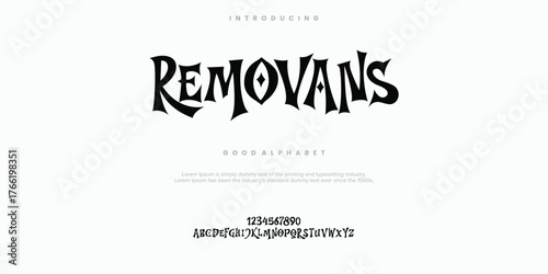 Removans modern abstract digital alphabet font. Minimal technology typography, Creative urban sport fashion futuristic font and with numbers. vector illustration