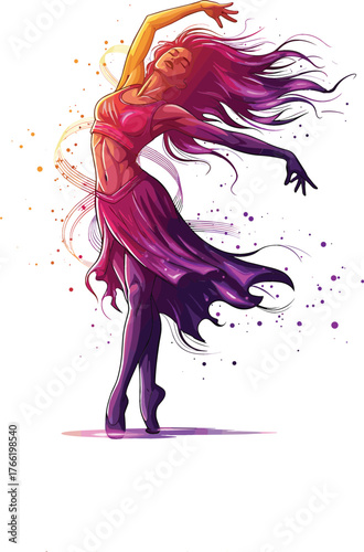 Passionate Contemporary Dancer Vector in Watercolor Art StylePassionate Contemporary Dancer Vector in Watercolor Art Style