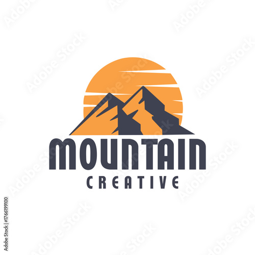 A mountain logo sunrise or sunset concept 