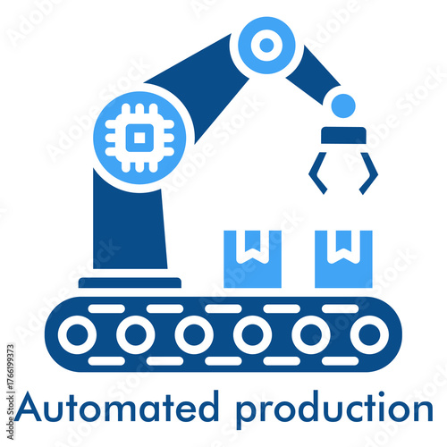Automated Production Icon in Duotone Style. Robotic manufacturing and automatic assembly line symbol.