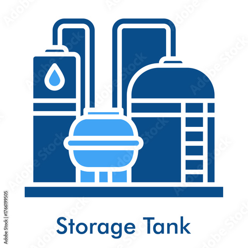 Storage Tank Icon in Duotone Style. Industrial container for liquid or gas repository equipment glyph.