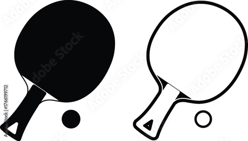 Table Tennis Paddle & Ball Icons — Solid and Outline