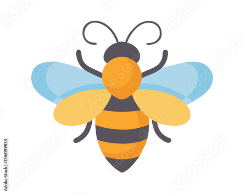 2D flat vector illustration of a Bee in icon style, isolated on white background