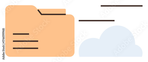 Folder and cloud connected with lines representing file transfer. Ideal for technology, cloud computing, storage, efficiency, organization, data transfer, collaboration. Simple flat metaphor