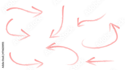 Brush drawn curved arrows. Hand drawn brush arrows in different directions. curved and wavy brush arrow strokes. Curved grunge arrows. vector illustration