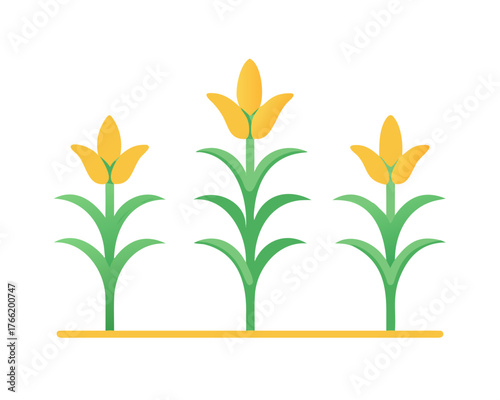 Minimal flat vector of a Corn Plant, 2D icon-style illustration on white background