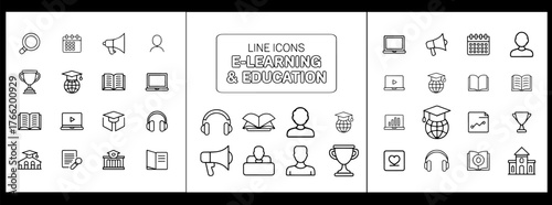 Learning and education line icons for web and mobile isolated on white background