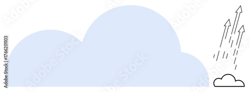 Large blue cloud and small cloud emitting upward arrows. Ideal for growth, progress, technology, innovation, data storage, cloud computing, and digital transformation as a simple flat metaphor