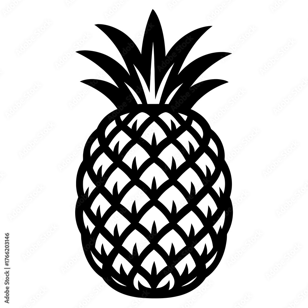 Obraz premium Pineapple Fruit Black and White Vector Illustration