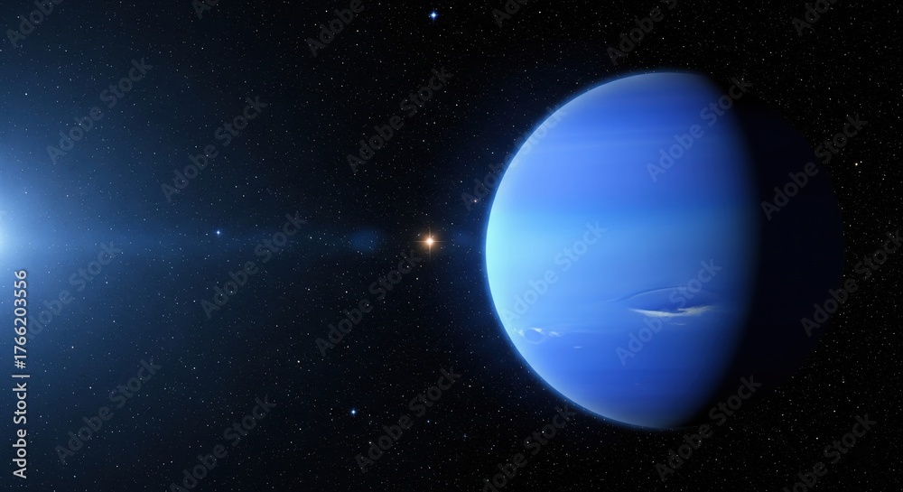 Obraz premium The blue gas giant planet Neptune in the darkness of space