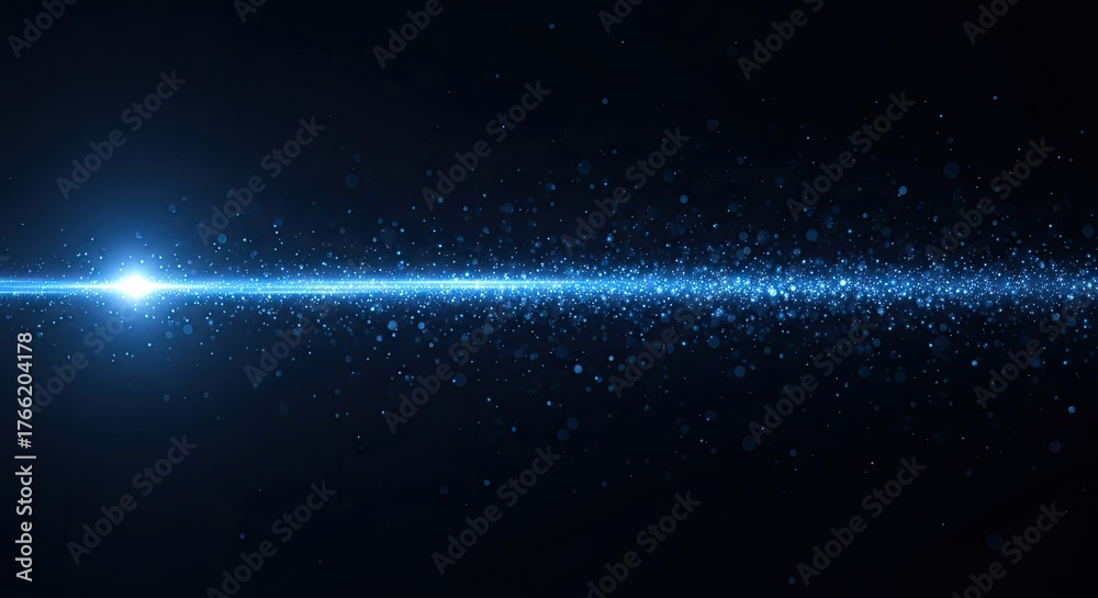 Fototapeta premium Glowing Blue Light Beam with Glitter Particles on Transparent Background
