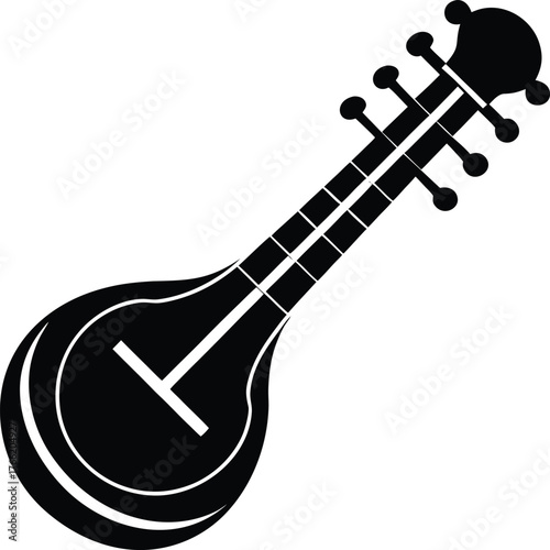 Sitar musical instrument icon for indian culture and music