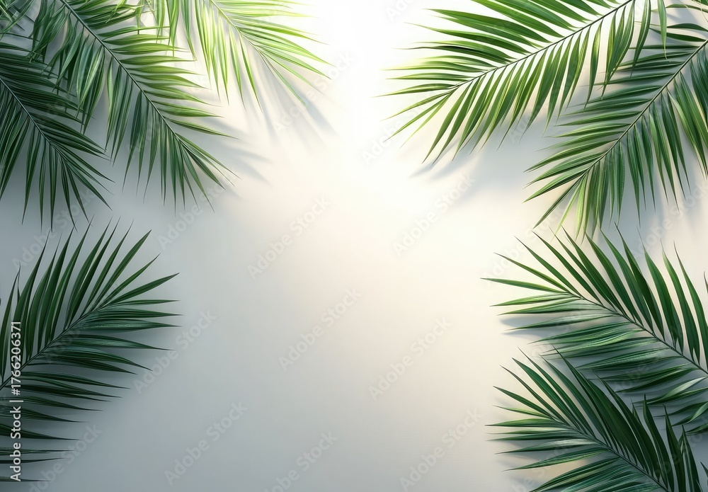 Naklejka premium Palm fronds framing a bright, neutral backdrop