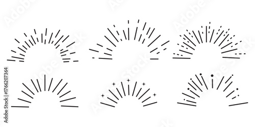 Set icon sunbursts symbol editable stroke