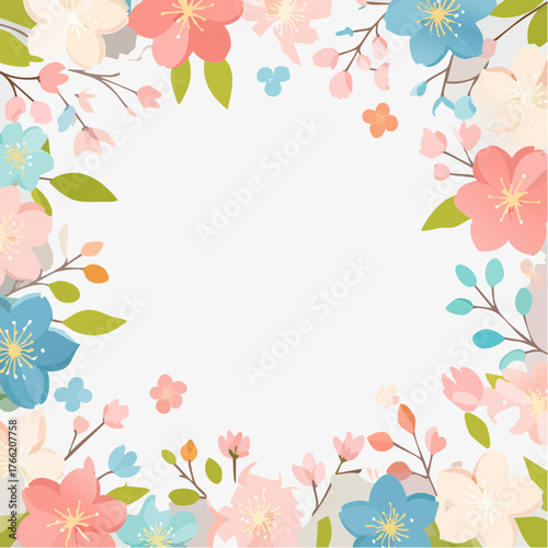 春の花フレーム｜桜とパステルで彩る優しい背景素材
