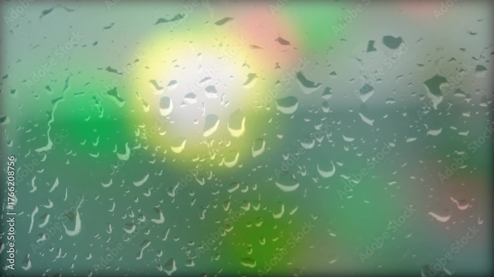 October Dripping Water drops dripping down the glass window, sunset. Beauty in nature ...
