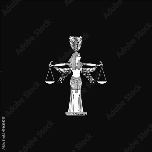 Ancient Egyptian Goddess of Justice and Truth, possibly Ma'at, holding the Scales of Balance