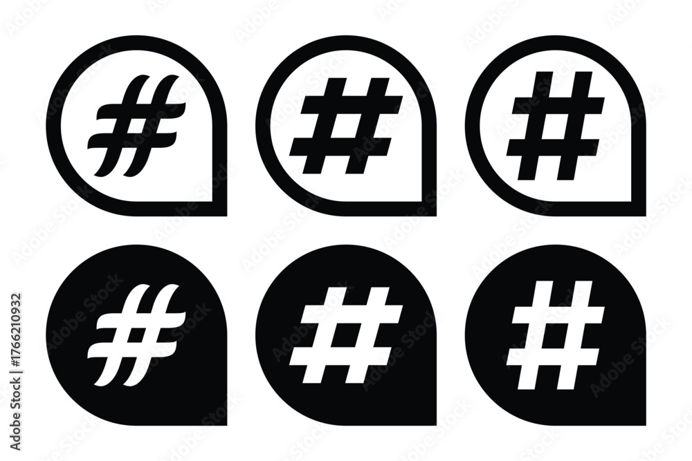 Obraz premium Hashtag Icons Set, Hashtag Symbol and Vector Illustration Collection.