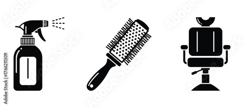 Barber Hair Salon Tools Equipment Spray Bottle Brush Chair Icons