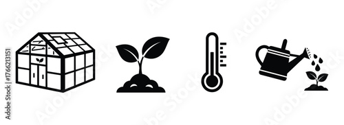 Greenhouse Cultivation Plant Care Temperature Watering Icons