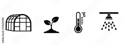 Greenhouse Seedling Thermometer Shower Icons Agriculture Horticulture Growing Cultivation
