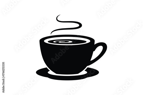Hot Coffee Cup Steam Swirl Delicious Morning Drink Black Silhouette Icon Beverage Aroma Symbol