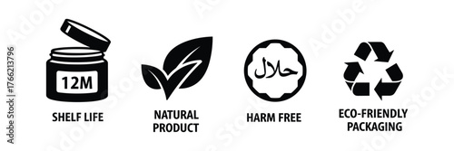 Natural Product Harm Free Eco Friendly Packaging Shelf Life Beauty Cosmetics Icons