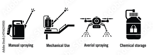 Pest Control Methods Icons Manual Mechanical Aerial Chemical Storage