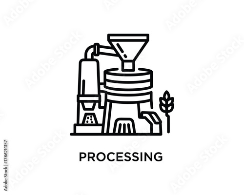 Processing plant icon for agricultural products and food production industry outline design