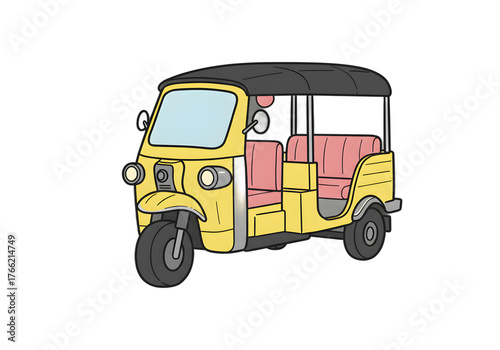 Cartoon Yellow Tuk-Tuk Auto Rickshaw - Transportation Icon png clear alpha channel cutout isolated on transparent background